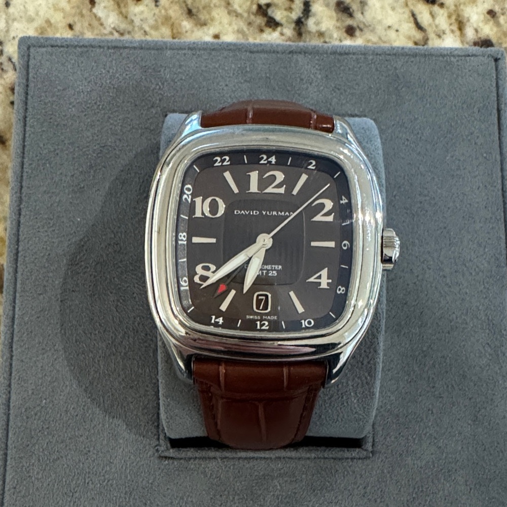 David Yurman Thoroughbred GMT 25 automatic watch with Cartier Leather Strap